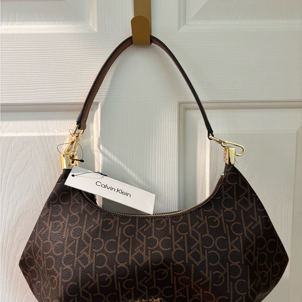 Calvin Klein Brown Shoulder Bag with Monogram Design